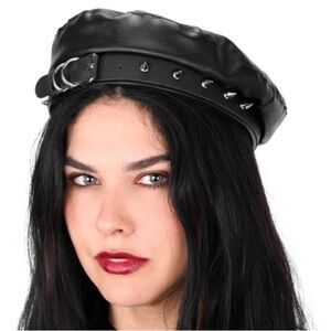 FoxBlood Axel Studded PU Beret Hat